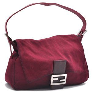 Authentique FENDI Mamma Baguette Shoulder Bag Purse Cotton Jersey Leather